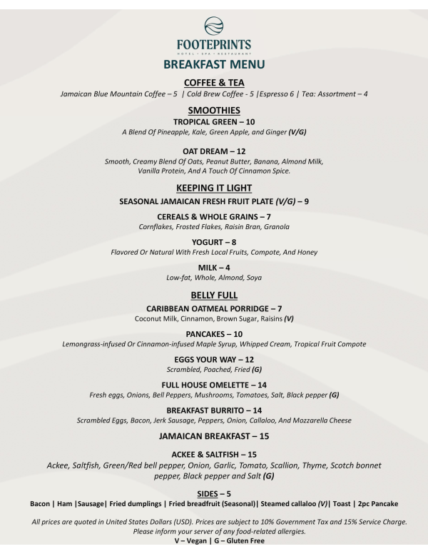Staghunters Inn Menu Beachfront Hotel in Negril | Footeprints Hotel Jamaica